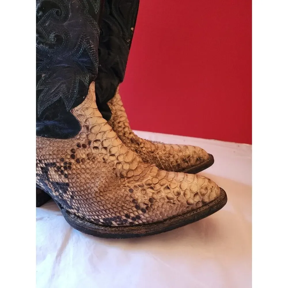 Vintage R R Navarro Snakeskin Cowboy Boots Western Men's 8 8.5 D